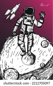
space post solar system cover with astronaut