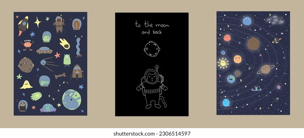 space postcard or posters for nursery playroom design solar system educational poster
