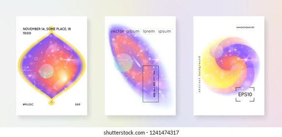Space poster. 3d magic dreamer unicorn sparkles. Holographic gradients. Cosmic science banner set with planets, sun, deep fluid light. Space poster with galaxy universe shapes and stars.