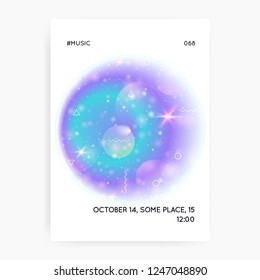 Space poster. 3d magic dreamer unicorn sparkles. Holographic gradients. Stellar, Cosmic science banner with planet, sun, deep fluid light. Space poster with galaxy universe shapes and stars.