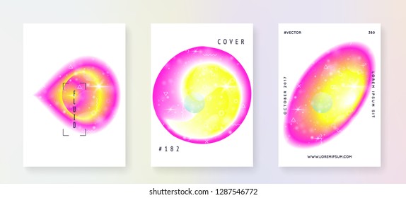Space poster. 3d magic dreamer unicorn sparkles. Holographic gradients.  Cosmos science template with planet, sun, deep fluid light. Space poster with galaxy universe shapes and stars.