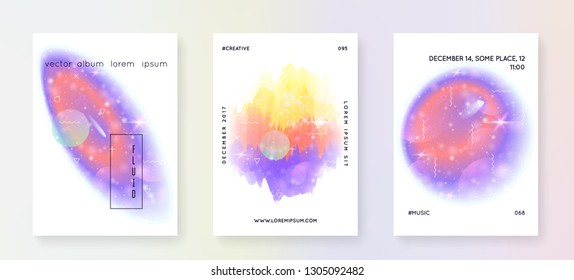 Space poster. 3d magic dreamer unicorn sparkles. Holographic gradients. Neon science banner set with planets, sun, deep fluid light. Space poster with galaxy universe shapes and stars.