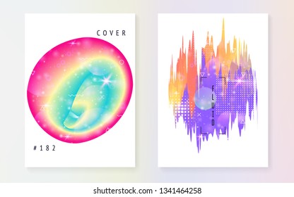 Space poster. 3d magic dreamer unicorn sparkles. Holographic gradients. Modern science banner with planet, sun, deep fluid light. Space poster with galaxy universe shapes and stars.