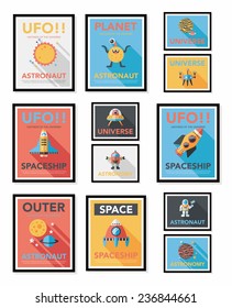 Space poster banner flat design background set, eps10