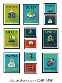 Space poster banner flat design background set, eps10