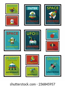Space poster banner flat design background set, eps10