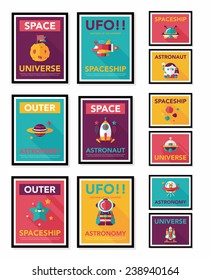 Space poster banner flat design background set, eps10