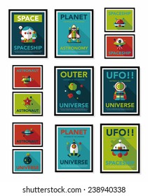 Space poster banner flat design background set, eps10
