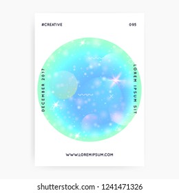 Space poster. Cosmic, Neon science cover with planet, sun, deep fluid light. Holographic gradients. 3d magic dreamer unicorn sparkles. Space poster with galaxy universe shapes and stars.