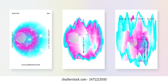 Space poster. Cosmic science template set with planets, sun, deep fluid light. 3d magic dreamer unicorn sparkles. Holographic gradients. Space poster with galaxy universe shapes and stars.