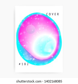 Space poster. Galactic, Futuristic science cover with planet, sun, deep fluid light. Holographic gradients. 3d magic dreamer unicorn sparkles. Space poster with galaxy universe shapes and stars.
