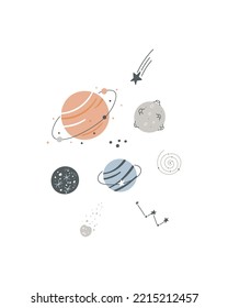 Space poster with hand drawn planets