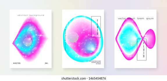 Space poster. Holographic gradients. 3d magic dreamer unicorn sparkles. Galactic science template set with planets, sun, deep fluid light. Space poster with galaxy universe shapes and stars.