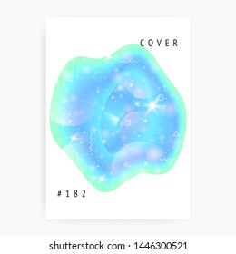 Space poster. Holographic gradients. Modern, Planetary science cover with planet, sun, deep fluid light. 3d magic dreamer unicorn sparkles. Space poster with galaxy universe shapes and stars.