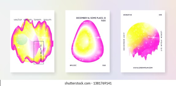 Space poster. Neon science cover with planet, sun, deep fluid light. 3d magic dreamer unicorn sparkles. Holographic gradients.  Space poster with galaxy universe shapes and stars.