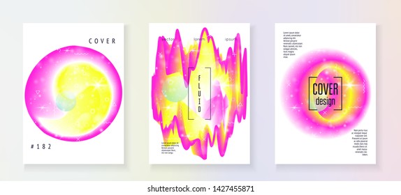 Space poster. Neon science cover with planet, sun, deep fluid light. 3d magic dreamer unicorn sparkles. Holographic gradients.  Space poster with galaxy universe shapes and stars.