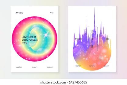 Space poster. Planetary science cover with planet, sun, deep fluid light. 3d magic dreamer unicorn sparkles. Holographic gradients. Space poster with galaxy universe shapes and stars.