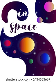 Space poster with planets and stars in gradient for invitation cards, banner, placard, website, brochure, flyer. Abstract galaxy vector illustration.