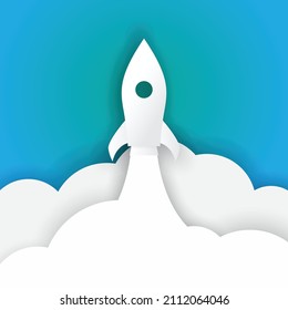 Weltraumposter mit Raketenabschusslandschaft auf Hintergrund, Vektorgrafik