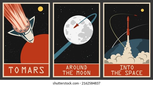 Space Posters. Stylized Under The Old Soviet Space Propaganda
