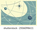 Space Posters Vector Template. Mid Century Modern Space Age Posters Style Background, 1950s - 1960s Colors and Shapes 