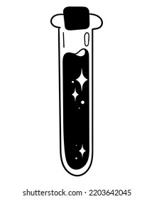 Space Potion In A Glass Tube. Black And White Vector Clipart.