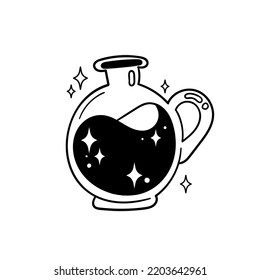 Space Potion In A Glass Vessel. Black And White Vector Clipart.