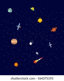 Space. Pplanets and spaceships. UFO and astronaut. Stars on cosmos. astrology infinity
