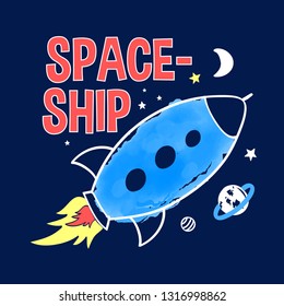 Space print design with slogan. Vector illustration design for fashion fabrics, textile graphics, prints.
