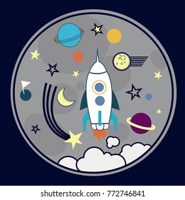 Space print vector for kids.Rocket vector print.