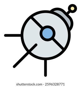 Space probe icon in flat line style representing deep space exploration data collection and scientific discovery ideal for astronomy research and space technology concepts.