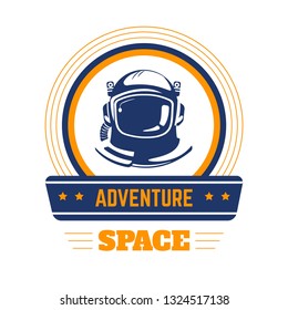 Space program galaxy isolated icon spaceship or rocket and stars vector cosmos exploration spacecraft start planets and shuttle interplanetary mission aeronautics scientific organization emblem