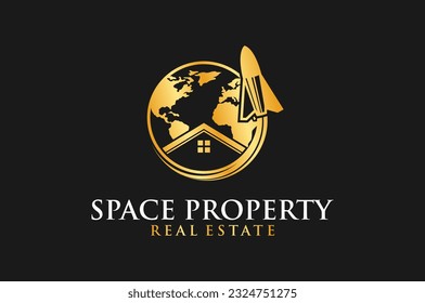 Space property world globe logo design vector template real estate vector template