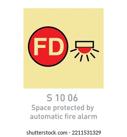 Space protected by automatic fire alarm - International Fire control safety signs - Industrial Fire safety Signs - Fire Service Day 14th April