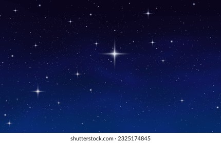 Space purple background with realistic nebula and glitter star. Deep cosmos stardust. Realistic starry sky with blue glow. Shining stars in the dark sky. Vector illustration.	