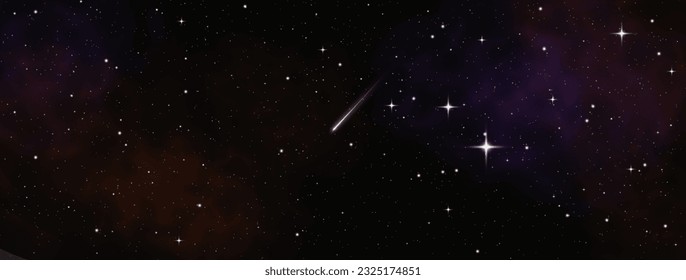 Space purple background with realistic nebula and glitter star. Deep cosmos stardust. Realistic starry sky with blue glow. Shining stars in the dark sky. Vector illustration.	