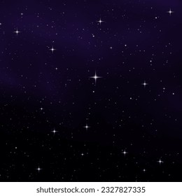 Space purple background with realistic nebula and glitter star. Deep cosmos stardust. Realistic starry sky with blue glow. Shining stars in the dark sky. Vector illustration.	