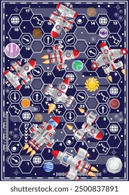 Space race. Board game. On a dark background. Vector illustration.