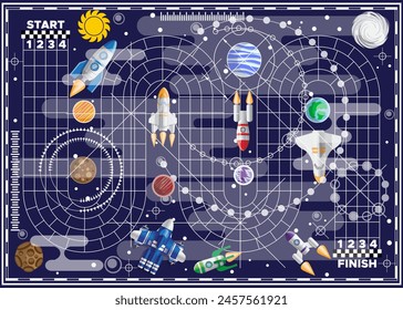 Space Race. A board game. Vector illustration.