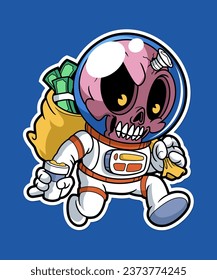 Space Raiders. Spooky Horror Cartoon Creature Character Illustration.