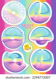 space rainbow stickers set vector. Rainbow flags, LGBTQ phrases, bundle for homosexual love, queer. Pride month badges. Flat vector illustrations isolated on white background