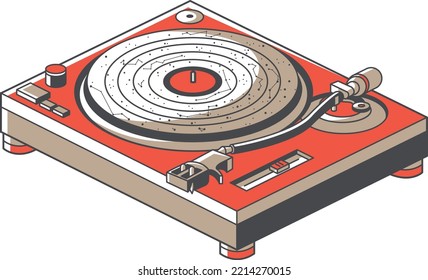 Space red vintage turntable with disk
