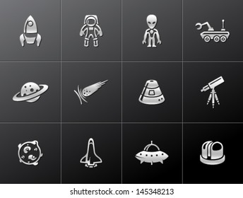 Space related icons in metallic style