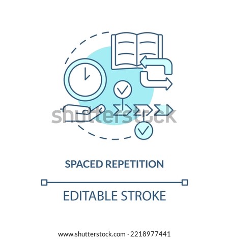 Space repetition concept turquoise icon. Store information in memories abstract idea thin line illustration. Isolated outline drawing. Editable stroke. Arial, Myriad Pro-Bold fonts used