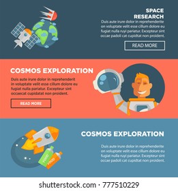 Space research and cosmos exploration promotional Internet posters