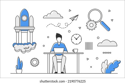 Space research and exploration project. Earth science and astronomy studies vector monocolor illustration