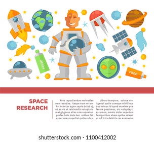 Space research and exploration vector poster