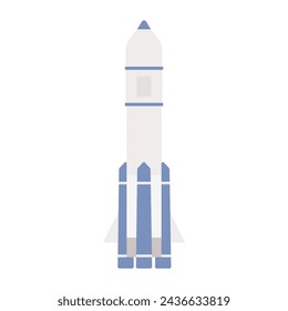 Space research rocket. Cosmos exploring aircraft, galaxy space shuttle cartoon vector illustration