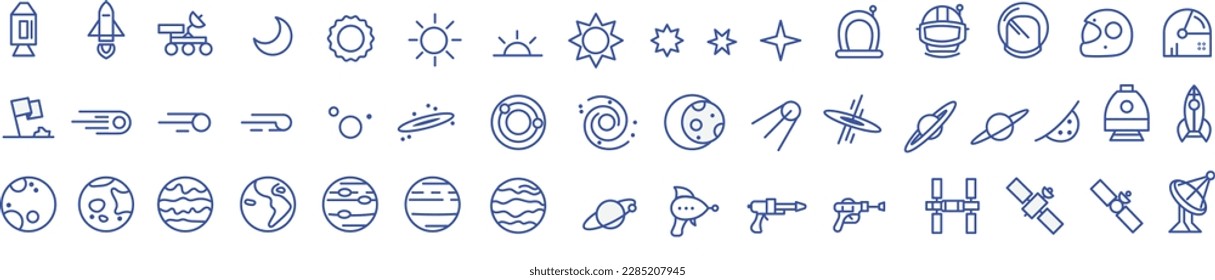 Space research technology icons set. Outline set of space research technology vector icons for web design isolated on white background