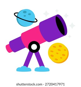 Ein Weltraumforschungs-Werkzeug-Symbol, flaches Design des Teleskops